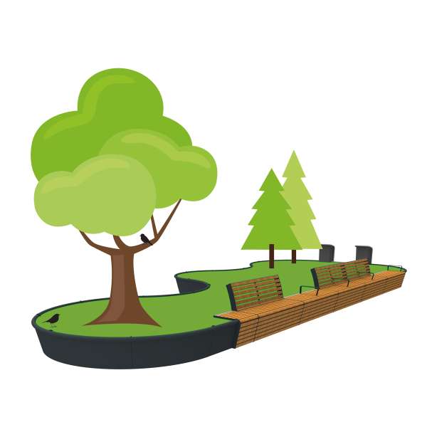 Stadtmobiliar Sitzelement Bänke Sitzecken Hocker Abfalleimer Tisch Modular Rasenkanten Beeteinfassungen FalcoFlora