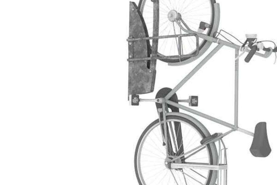 Vrijstaande rendering van de FalcoMaat 2.0 fietslift met ingebouwde aanbindvoorziening voor veilig en ruimtebesparend fietsparkeren.