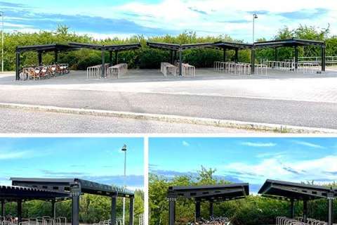 Schneebeständige Fahrradüberdachungen an finnischem Bahnhof