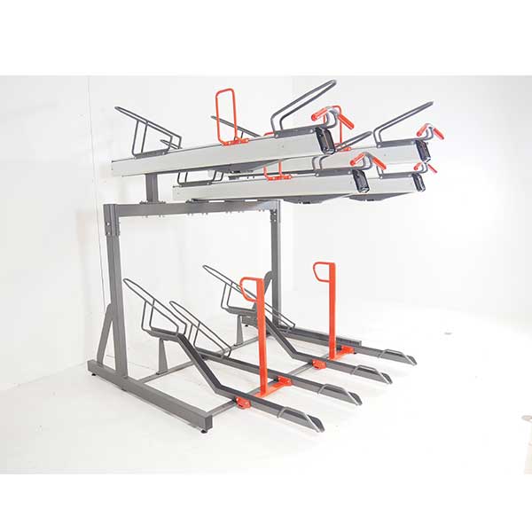 Afbeelding van het FalcoLevel Premium+ etagerek met aanbindvoorziening voor extra beveiliging en duurzaamheid in fietsenstallingen.