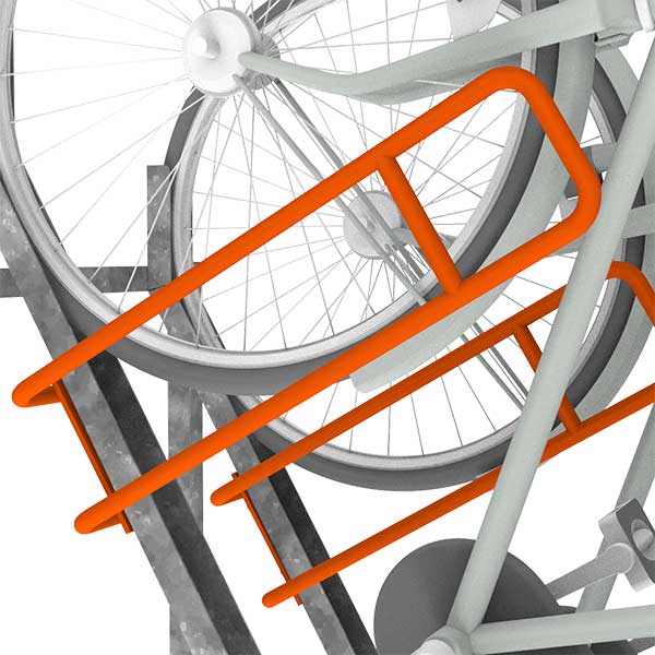 FalcoVert met aanbindvoorziening voor verticaal fietsparkeren, ruimtebesparend en veilig.