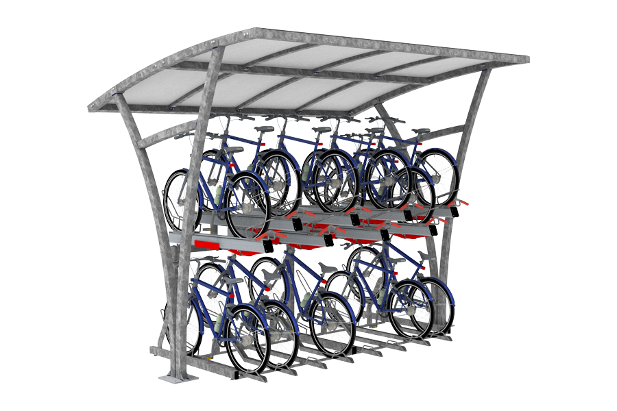 Fietsparkeren fietsoverkapping transparant FalcoRail compact fietsparkeren voor etagerekken